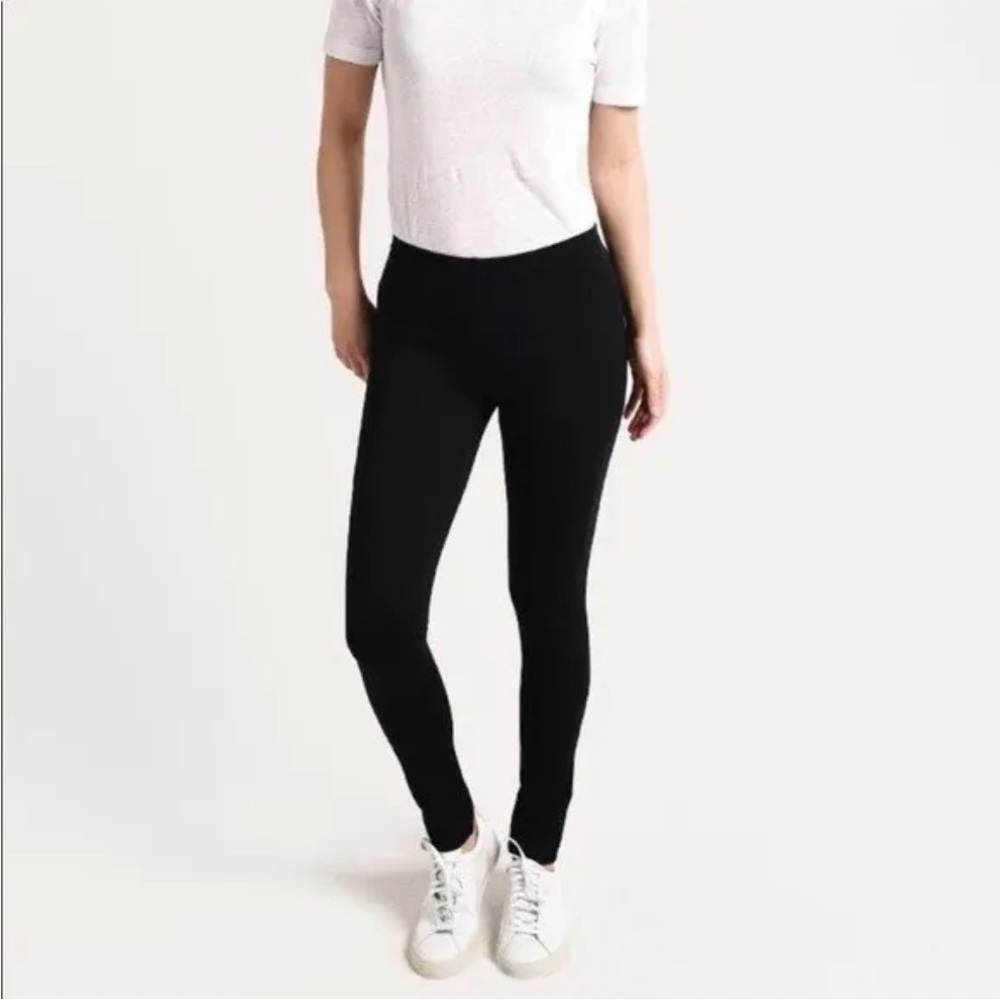 Brochu Walker Black Cotton Faux Leather Panel Trim Side Stripe Leggings EUC XS